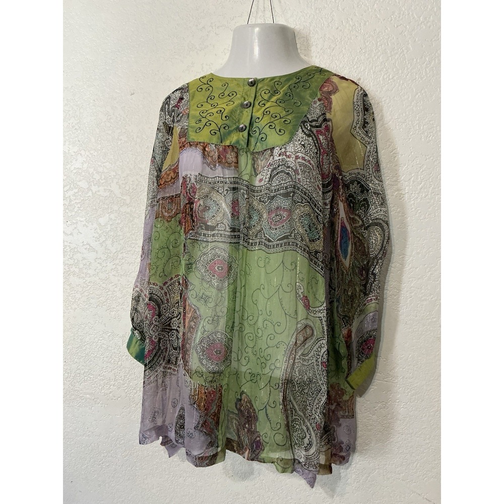 Anu Natural Womens Tunic Top Dress Size XL sheer Artsy Boho Holographic Color